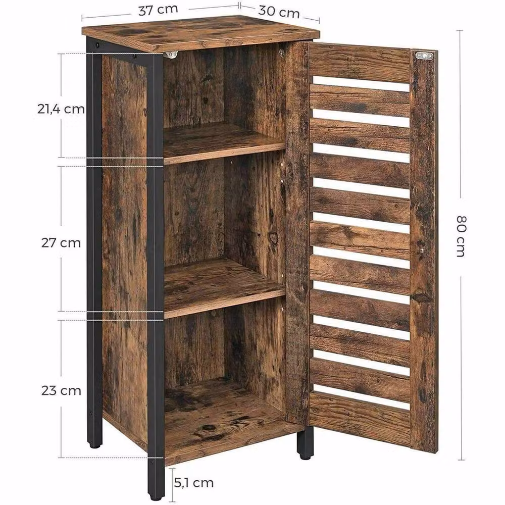 KORVIXA Industrial Wood and Metal Shoe Rack and Nightstand in Dark Brown, W/D/H: 80 x 37 x 30 cm – 2
