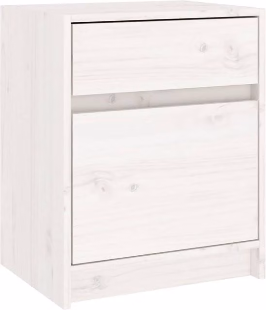 Berkfield Home White Solid Pinewood Bedside Cabinet W/D/H: 40 x 31 x 50 cm