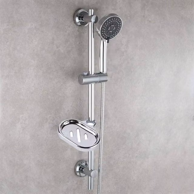 FORGEVIO Adjustable Slider Rail Shower Riser Kit with Soap Dish and Hand Shower in Chrome Silver – 1
