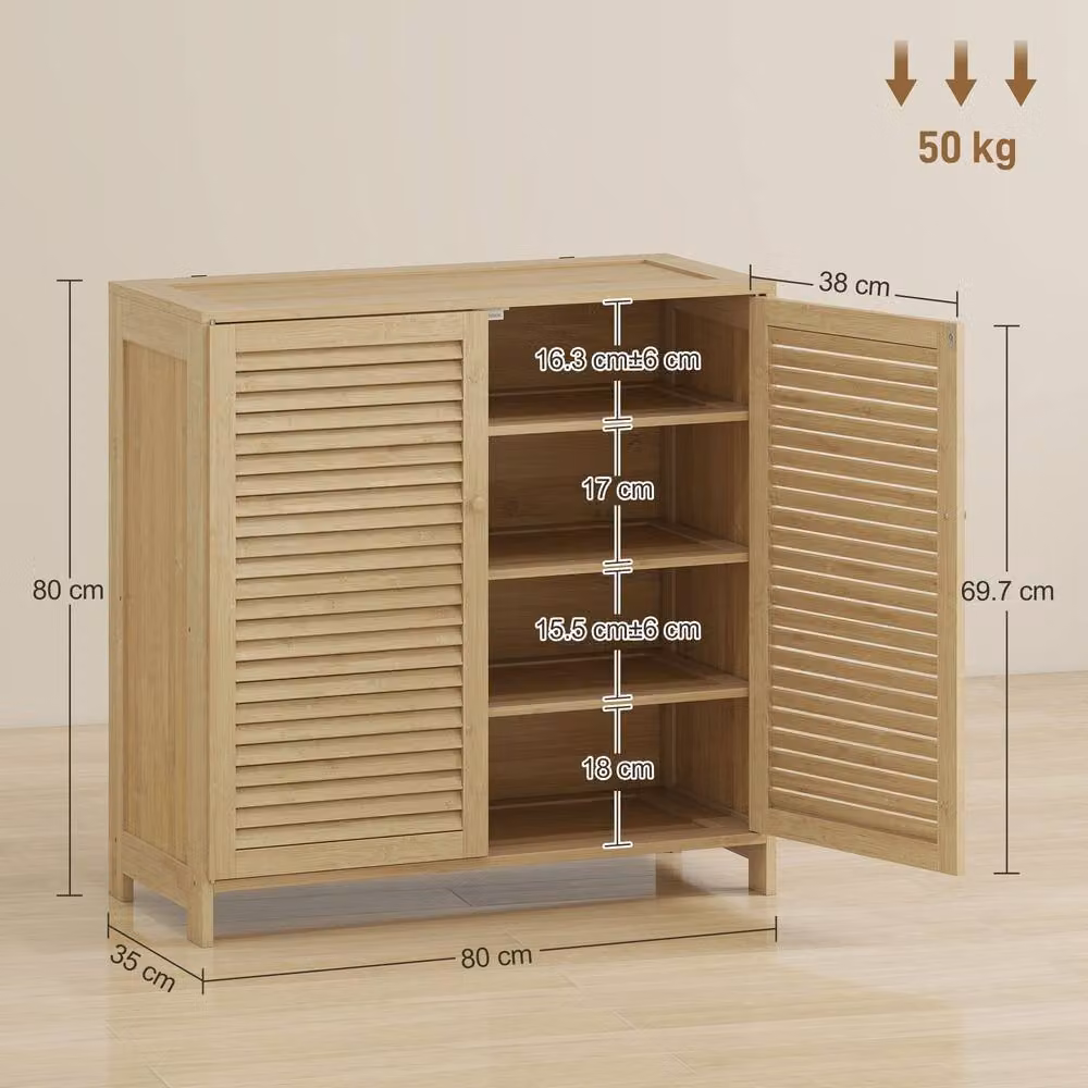 STILVORA Scandinavian Bamboo Shoe Cabinet with Hinged Doors and Internal Shelves in Sand – 2
