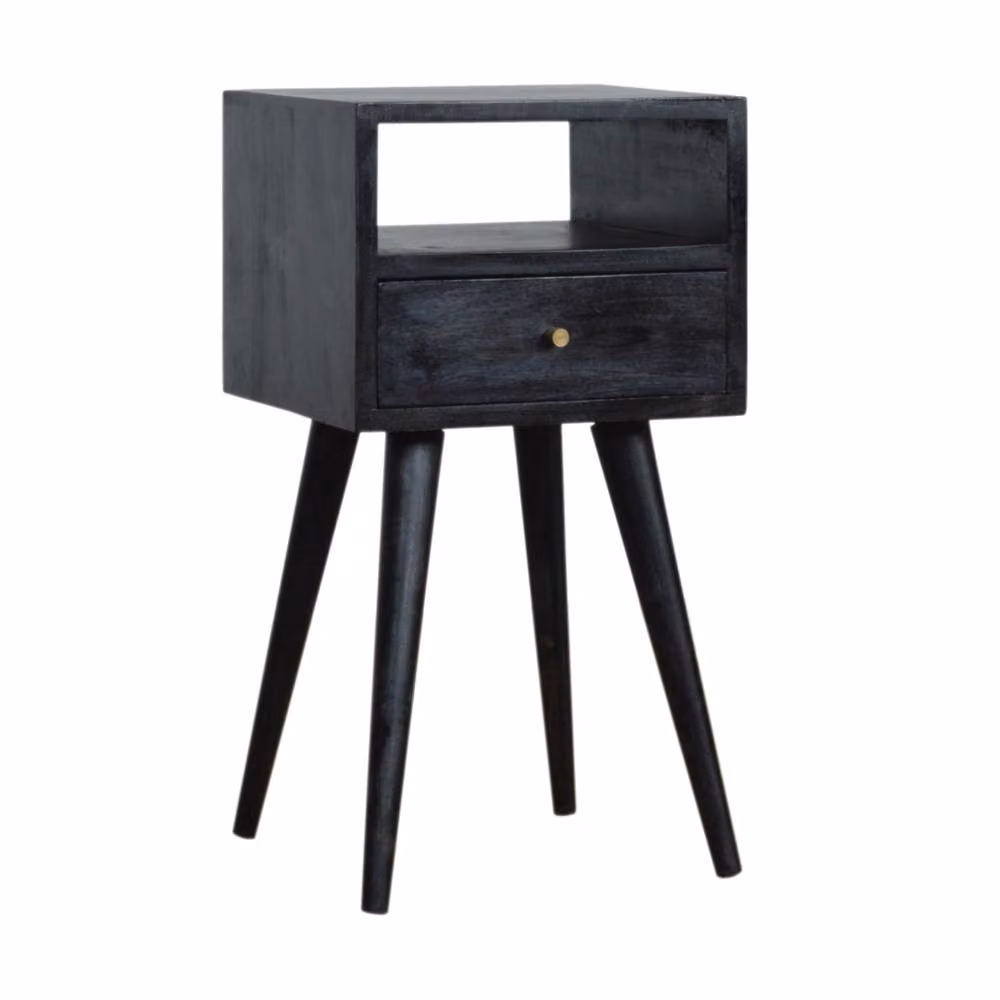 Direct Wicker Black Solid Wood Ash Bedside Table with 1 Drawer and 1 Open Slot, W/D/H: 30 x 30 x 57 cm – 2