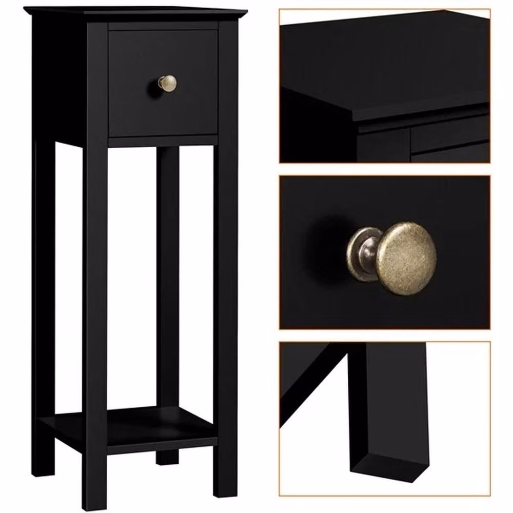SPETLEK Slim Bedside Tables Set of 2 in Black Matt MDF and Metal – 3