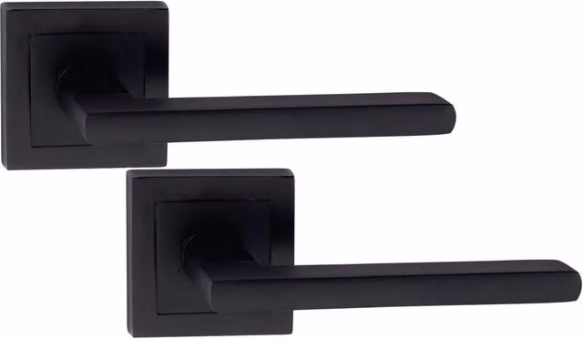 Golden Grace Matt Black Straight Door Handle on Square Rose