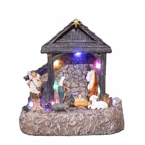 Shatchi LED Light Up Christmas Nativity Scene Set in Grey, 22cm – 1