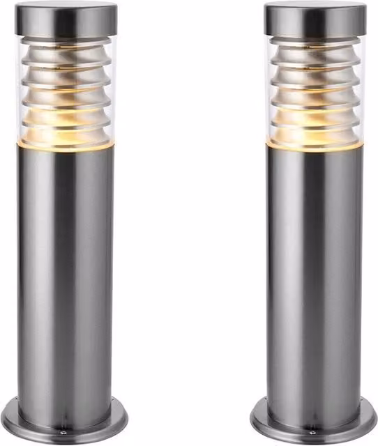 Loops 2 Pack Silver Stainless Steel Outdoor IP44 Bollard Lights for Garden and Terrace