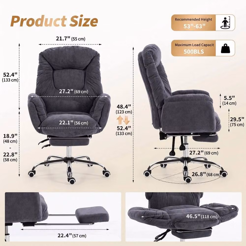 FORGEVIO Grey Fabric Ergonomic Accent Task Chair for Home Office – 2
