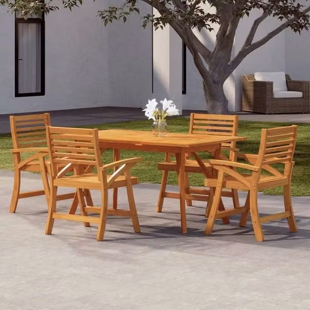 Berkfield Home 5 Piece Garden Dining Set in Brown Solid Acacia Wood – 1