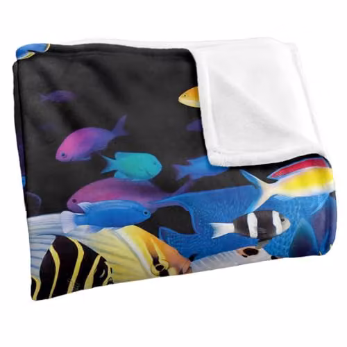 JQ Licensing Royce Mcclure Night Dive Tropical Fish Super Soft Fleece Throw Blanket, White, W/D/H: 152 x 127 cm – 2