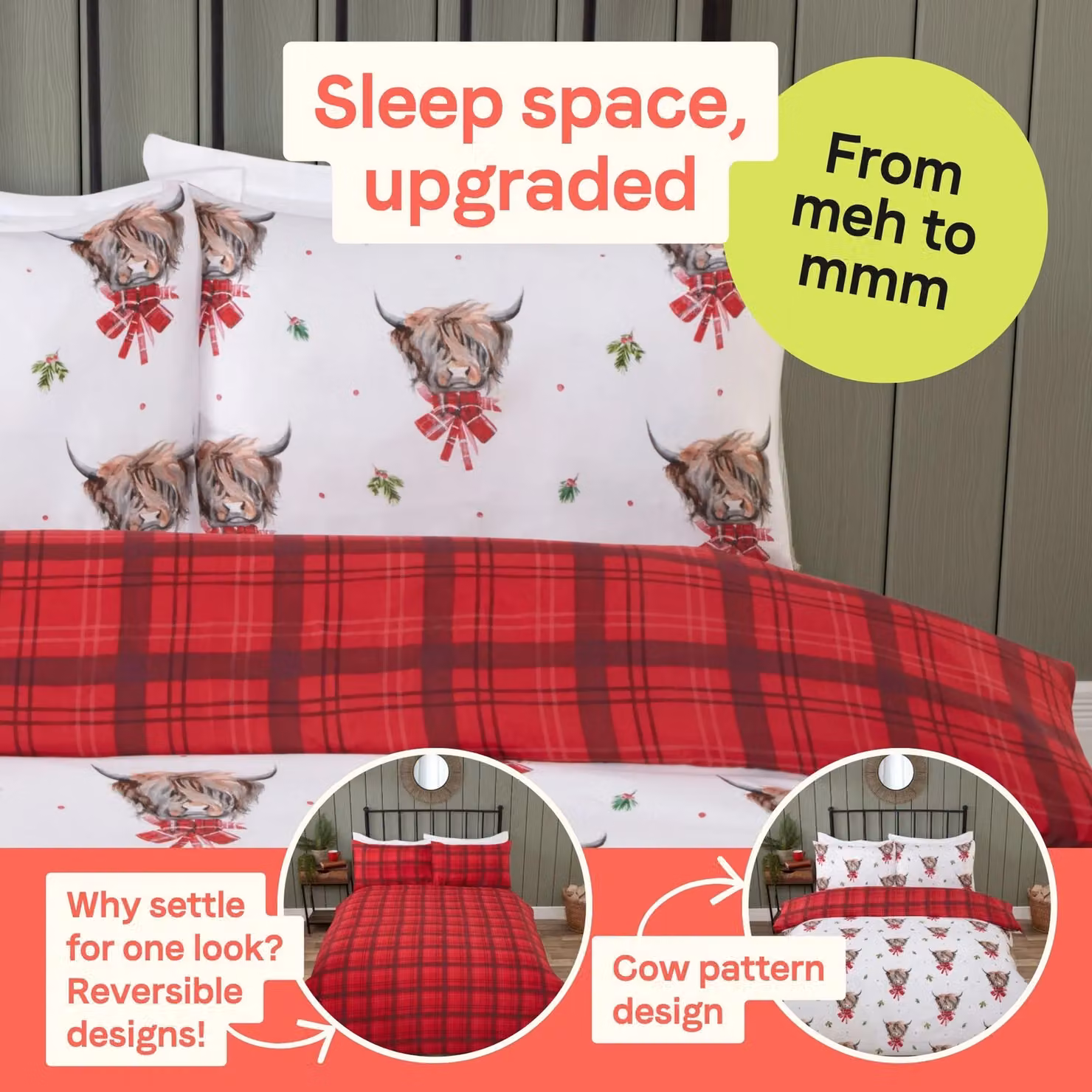 Rapport Home Fergus Reversible Microfibre Checked Duvet Cover and Pillowcase Set, Red and Multicolour, W/D/H: 135 x 200 cm and 50 x 75 cm – 5