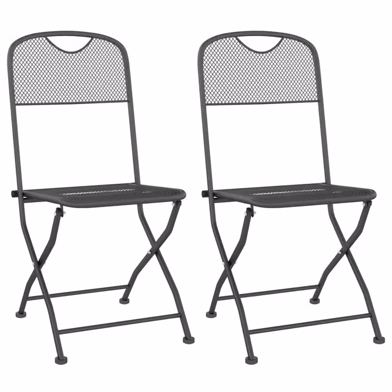 Berkfield Home Set of 2 Folding Garden Chairs in Black Anthracite Metal Mesh