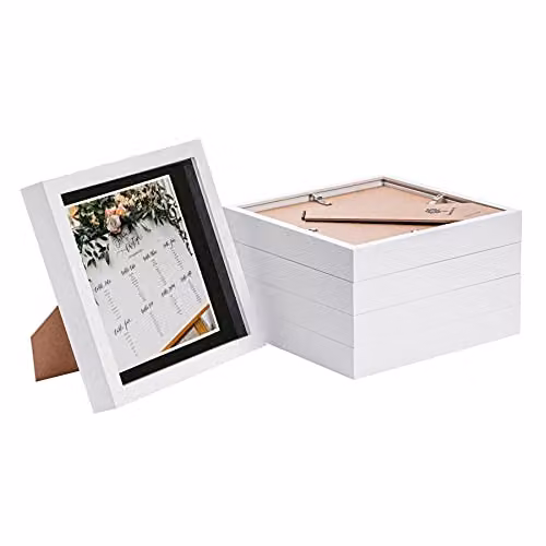 Nicola Spring 5 Piece Square 3D Shadow Box Photo Frame Set with Grey Mount and Glass Aperture in White and Black