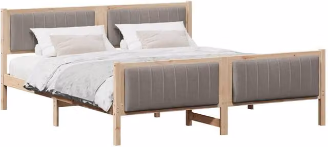 Berkfield Home Elegant Bed Frame in Brown and Taupe, Solid Pine Wood, W/D/H: 180 x 200 x 85.5 cm