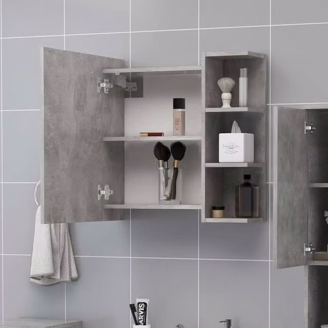 Berkfield Home Modern Wall Mounted Bathroom Mirror Cabinet in Concrete Grey, W: 62.5 cm, D: 20.5 cm, H: 64 cm