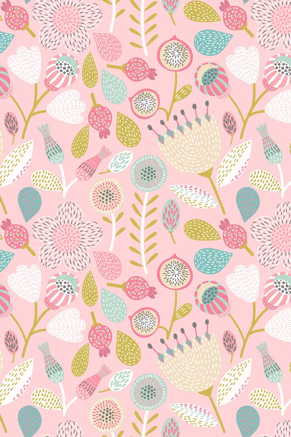 Hoopla Walls Folk Floral Matt Wallpaper in Pink – 2