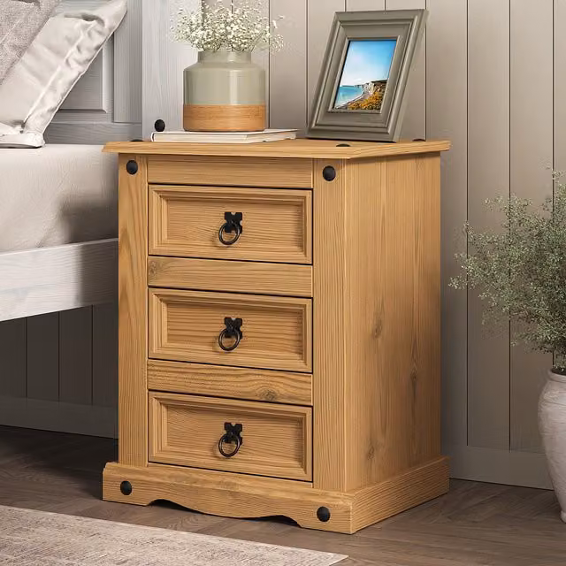Mews Brown Waxed Pine 3 Drawer Bedside Table
