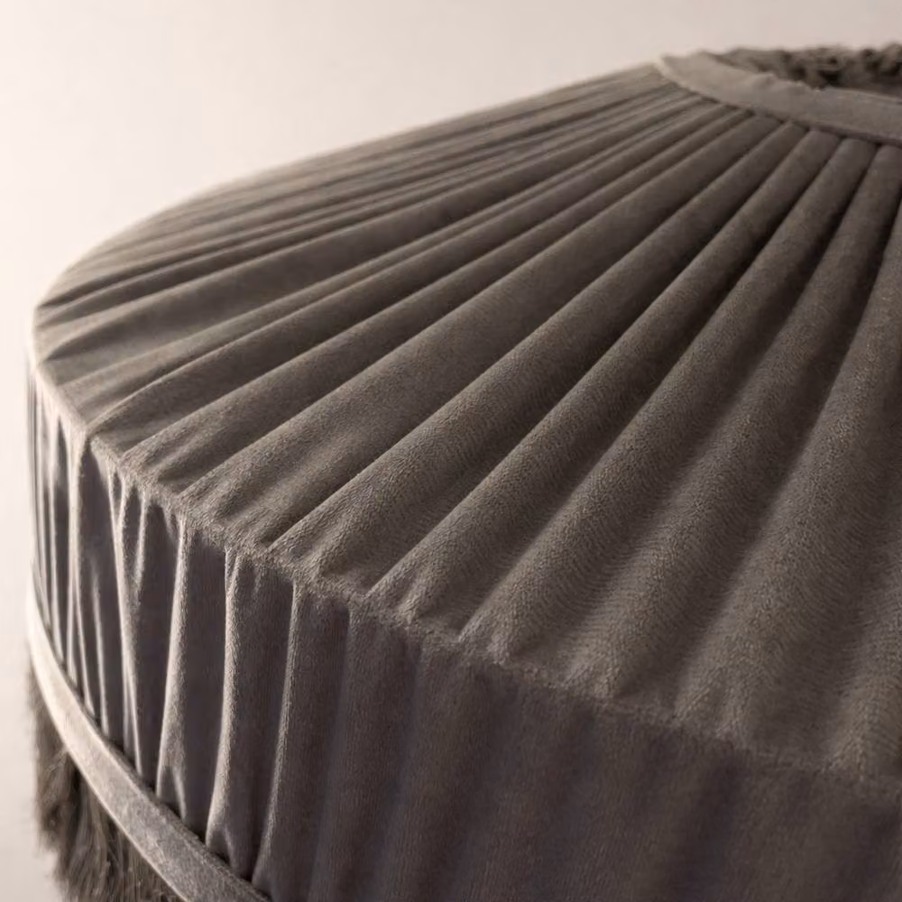 CGC Lighting Victoria Velvet Fringe Lampshade in Grey, Pleated Tassel Round Pendant Shade, Diameter: 40 cm – 3