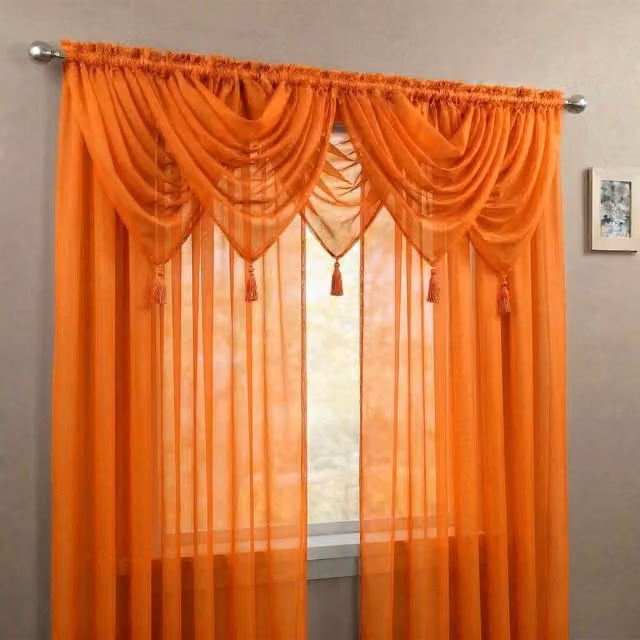 Luxury Living 5 Piece Orange Voile Swag Set of Soft Sheer Curtains with Tassels, Width: 56 cm, Drop: 45 cm – 1