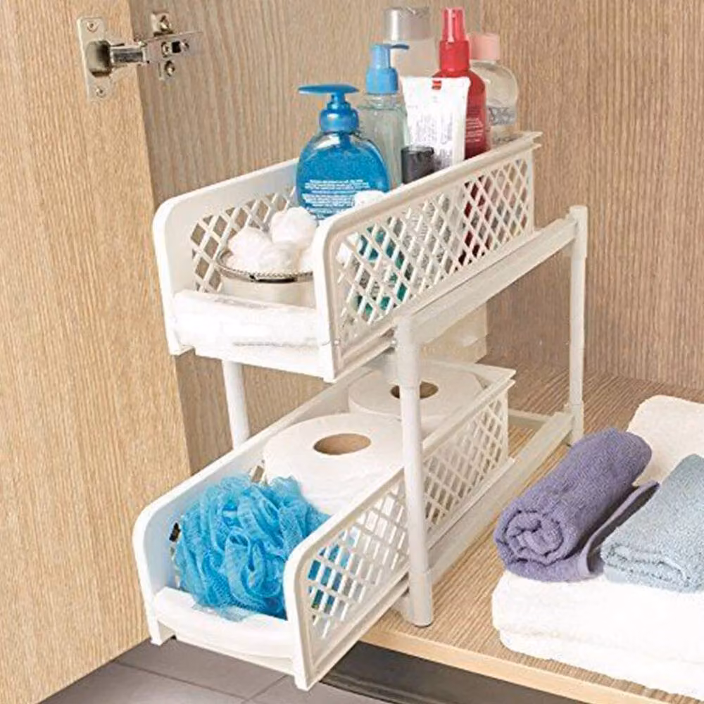 EONLION 2 Tier White Plastic Kitchen Spice Rack and Storage Shelf, Width: 100 cm – 2