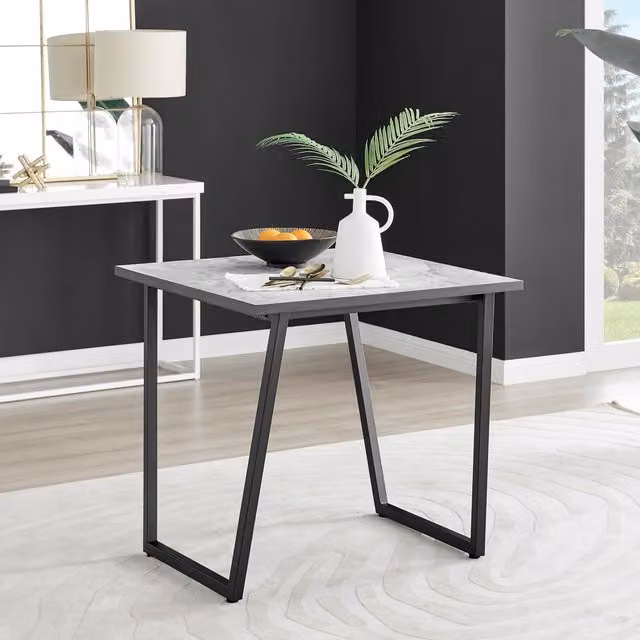 FurnitureboxUK Carson Square White Marble Effect Dining Table with Black Legs