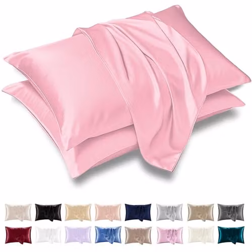 Grace Pink Satin Silk Pillowcases, 4 Pack, Hypoallergenic with Envelope Closure