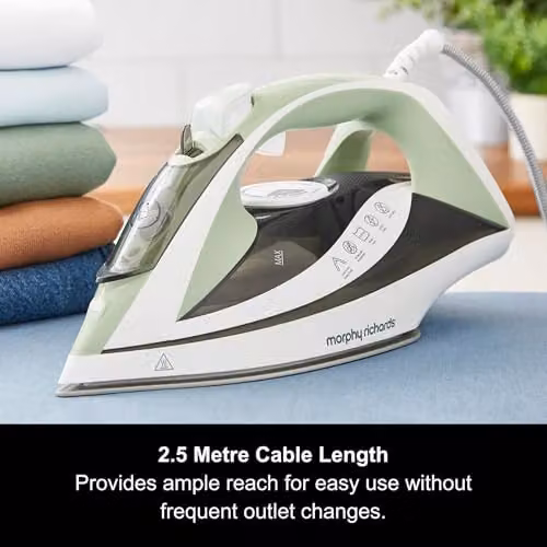 Morphy Richards Steamflow Turbo Steam Iron with Ceramic Soleplate, 2400W, Green and Grey – 8