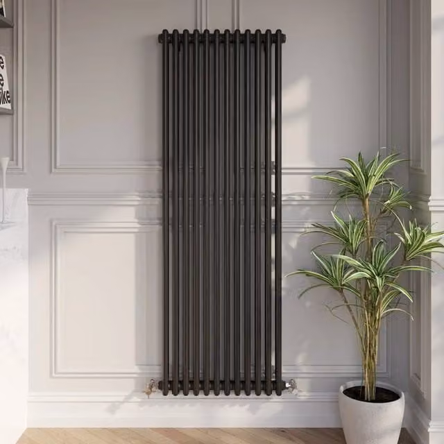 Temprazo Black Steel Wall Mounted Column Radiator H: 42.5 cm, W: 30.0 cm, D: 7.0 cm