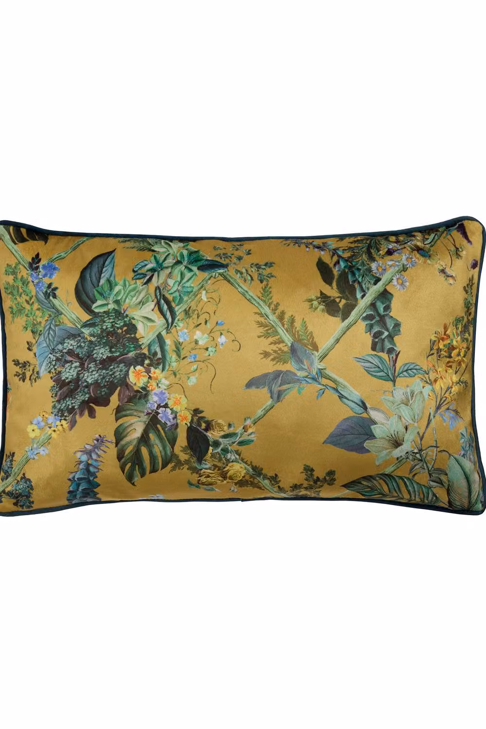 Ulster Weavers Floral Velvet Rectangular Filled Cushion in Gold and Petrol, W/D/H: 50 x 30 x 30 cm – 2