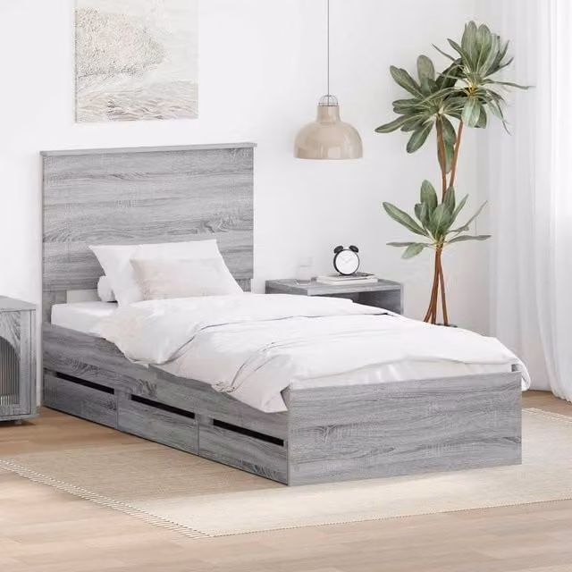 Berkfield Home Modern Bed Frame with Drawers in Grey Sonoma Engineered Wood W/D/H: 75 x 190 cm – 1