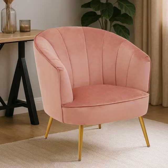 Orsina Yolanda Modern Velvet Accent Chair in Pink with Gold Metal Legs – 1