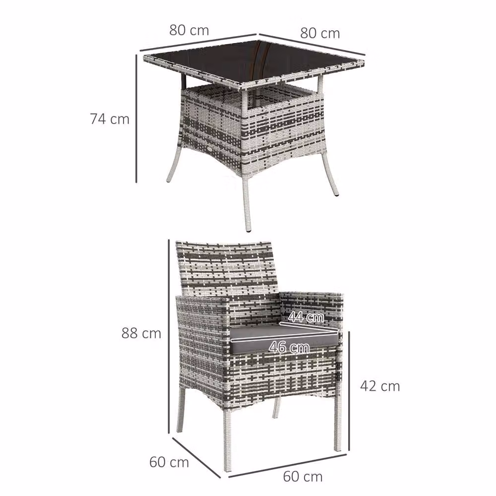 STILVORA 5-Piece Dining Set with Rattan Design, Glass and Metal in Grey – 2