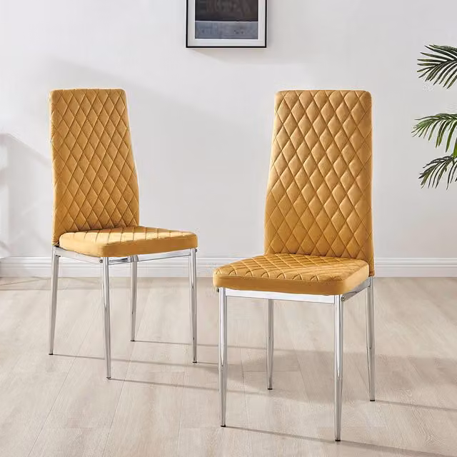 FurnitureboxUK Set of 6 Milan Velvet Dining Chairs in Mustard Yellow with Silver Legs