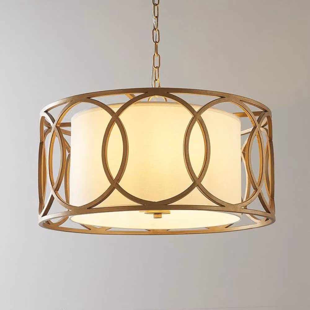 Netlighting VARESE Dimmable 4 Light Fabric and Metal Cylinder Ceiling Pendant in White and Gold/Brass – 3