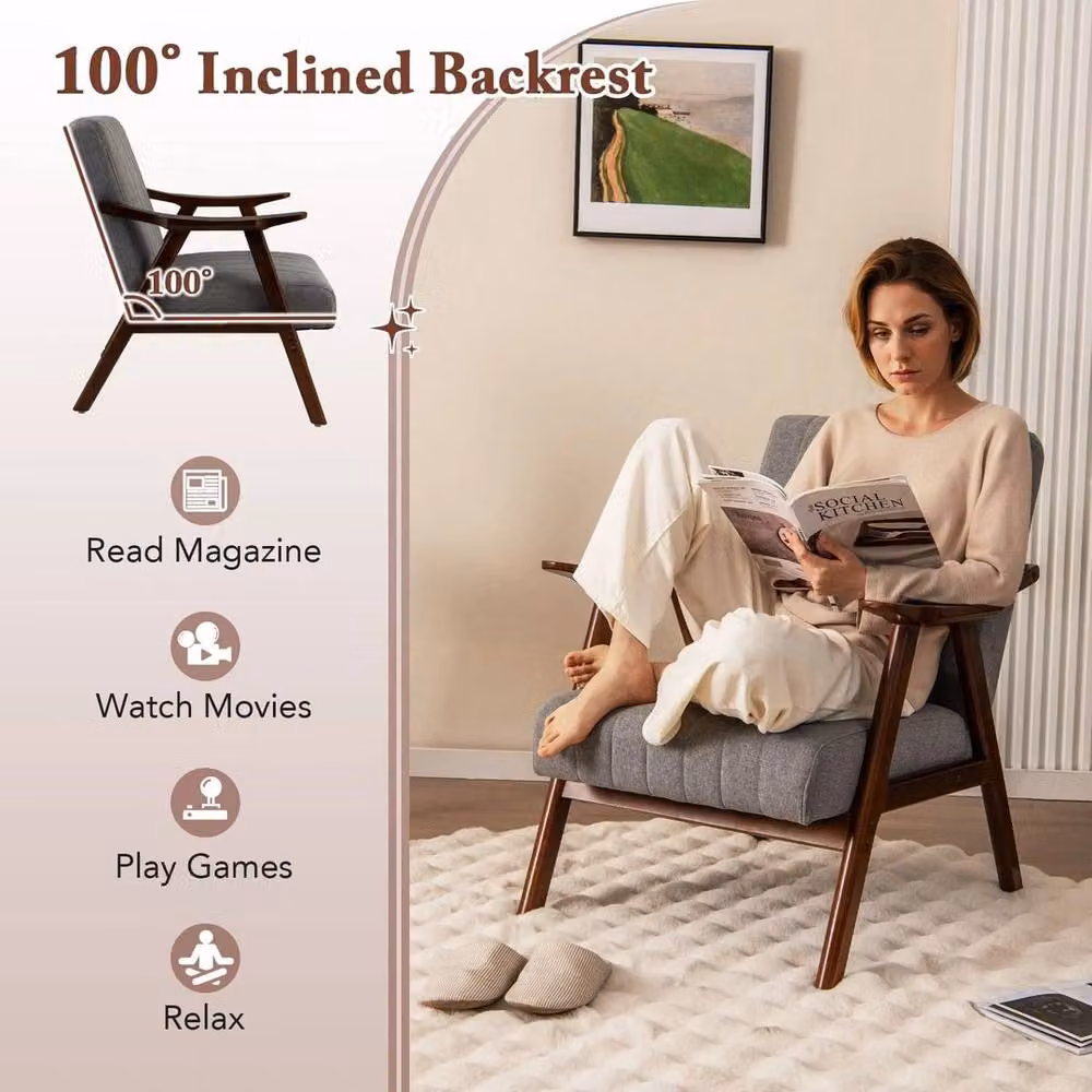 SPETLEK Contemporary Grey Accent Chair with Armrests and Solid Wood Frame – 3