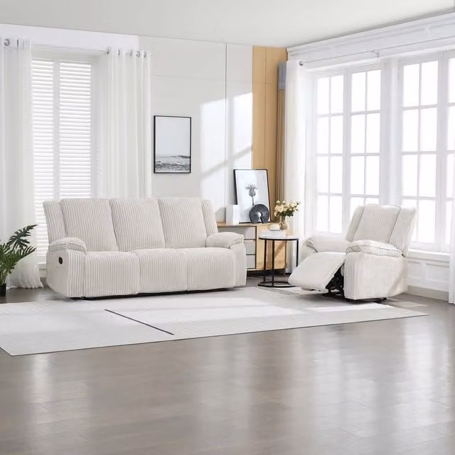 More4Homes Verona 3 and 1 Jumbo Cord Manual Recliner Sofa Set in Beige