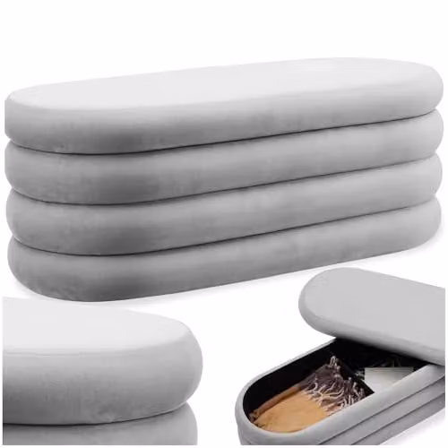 tectake Altu Storage Bench with Velvet or Bouclé Cover in Grey, W/D/H: 110 x 45 x 42 cm