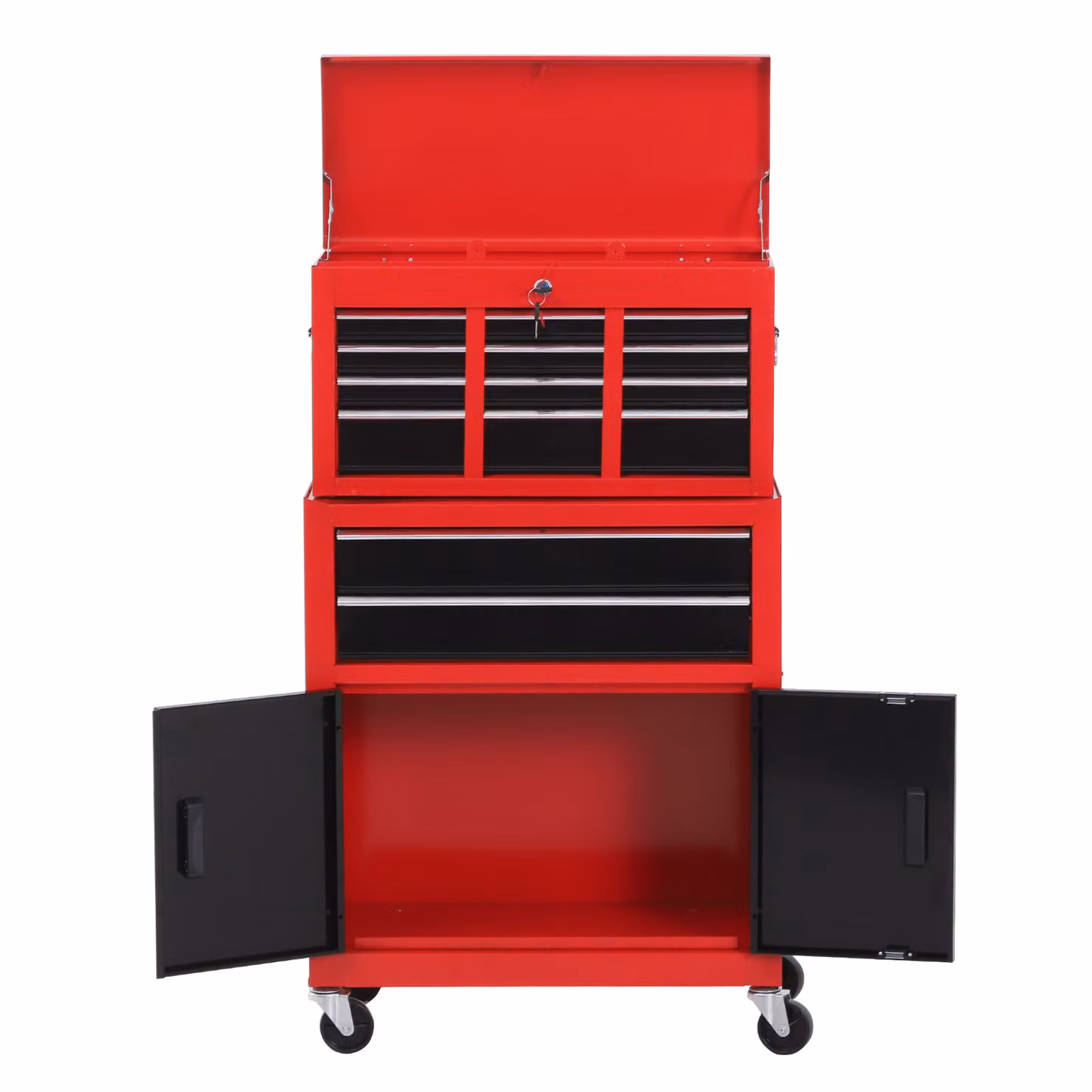 HOMCOM Red Metal Tool Chest with 6 Drawers, Pegboard and Lockable Roller Cabinet, W: 61.6 cm, D: 33 cm, H: 108 cm – 7