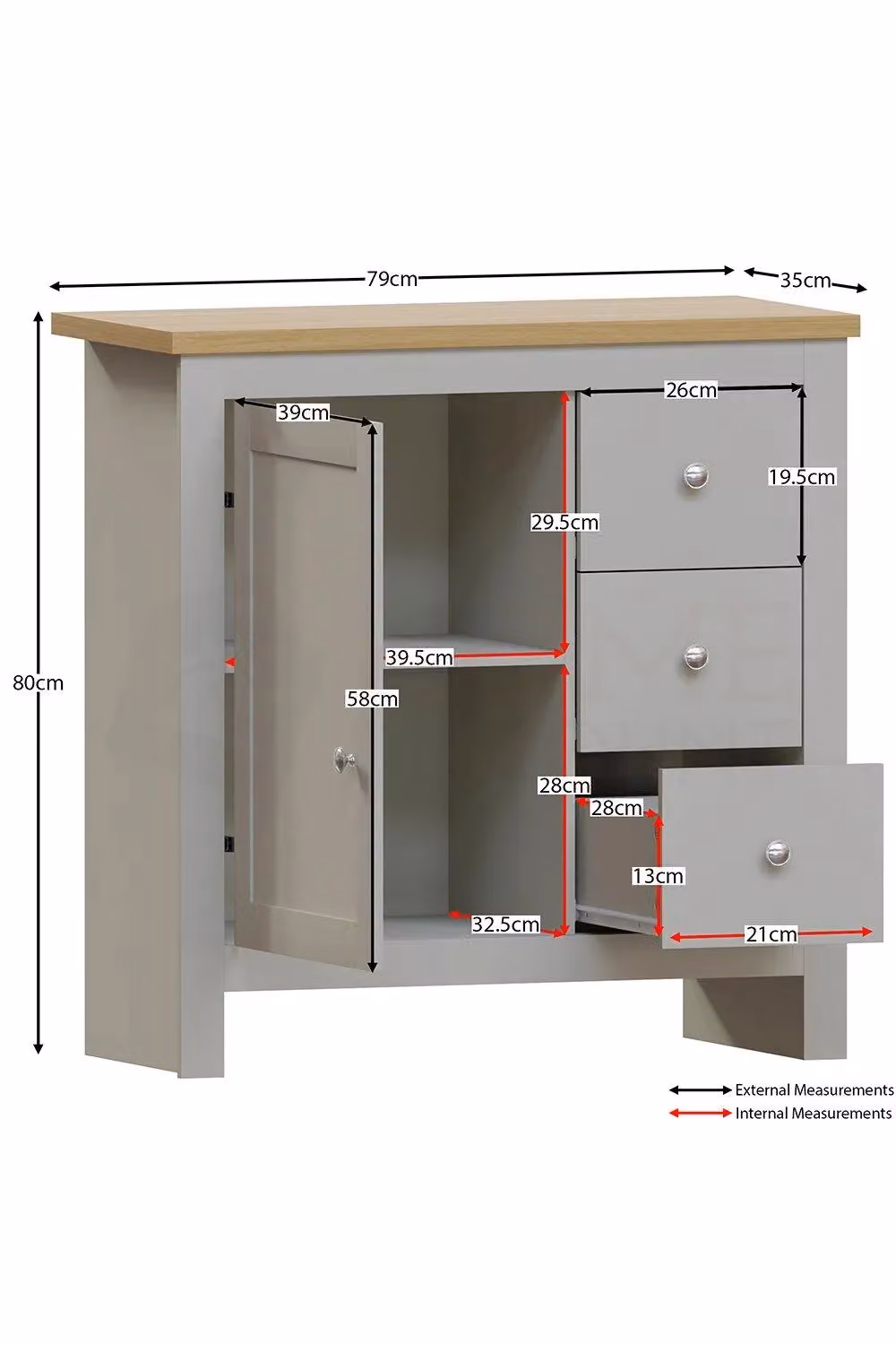Vida Designs Arlington 3 Drawer 1 Door Sideboard in Grey – 2