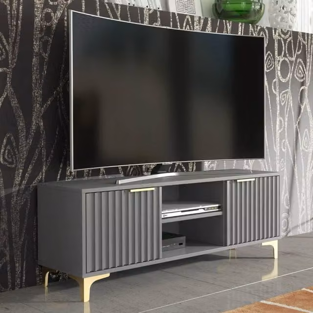 Creative Furniture Tide Crest TV Unit in Grey and Gold, W: 120 cm, D: 35 cm, H: 45 cm – 1
