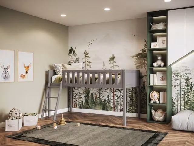 Flair Grey and White Solid Wood Mid Sleeper Cabin Bed for Children, W/D/H: 190 x 90 x 114.9 cm
