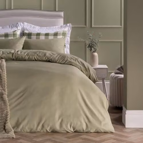 OHS Plain Green Microfibre Duvet Cover and Pillowcase Set, W/D/H: 200 x 200 cm, Pillowcases: 50 x 75 cm