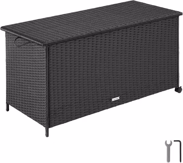 tectake Kuusamo Large Rattan Storage Box with Aluminium Frame and Castors in Black