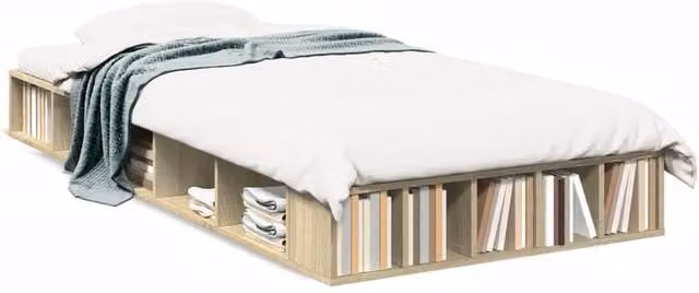 Berkfield Home Bed Frame in Sonoma Light Oak with Side Compartments, W/D/H: 100 x 200 cm – 1
