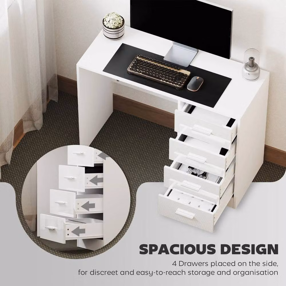 Kelvenix Modern White Computer Writing Desk with 4 Drawers for Home Office – 3