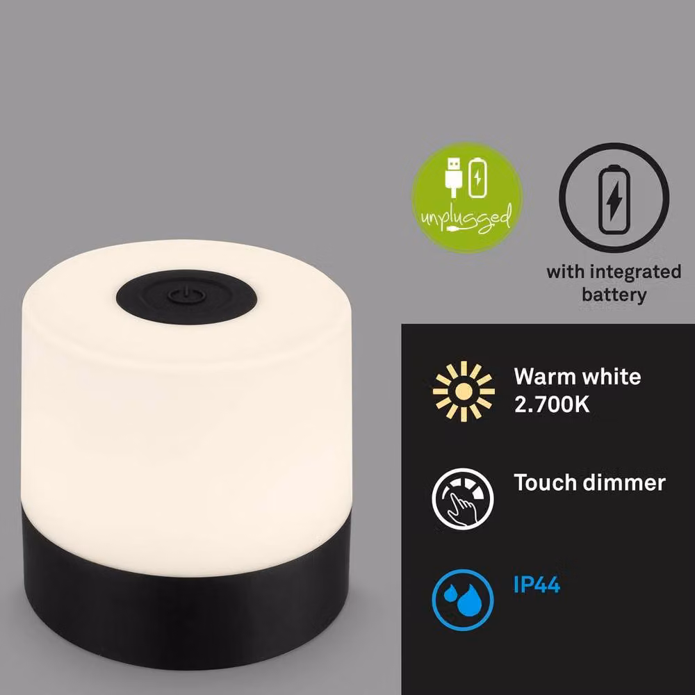 Briloner Rechargeable LED Mini Table Lamp, Dimmable Touch Control Night Light with Warm White Light, Black, W/D/H: 7 x 7 x 7 cm – 2