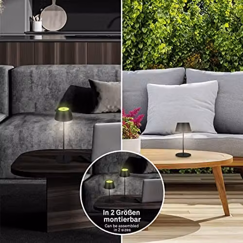 Briloner Black RGB LED Rechargeable Table Lamp with Touch Control and Adjustable Height, IP44 Waterproof Outdoor Light – 3