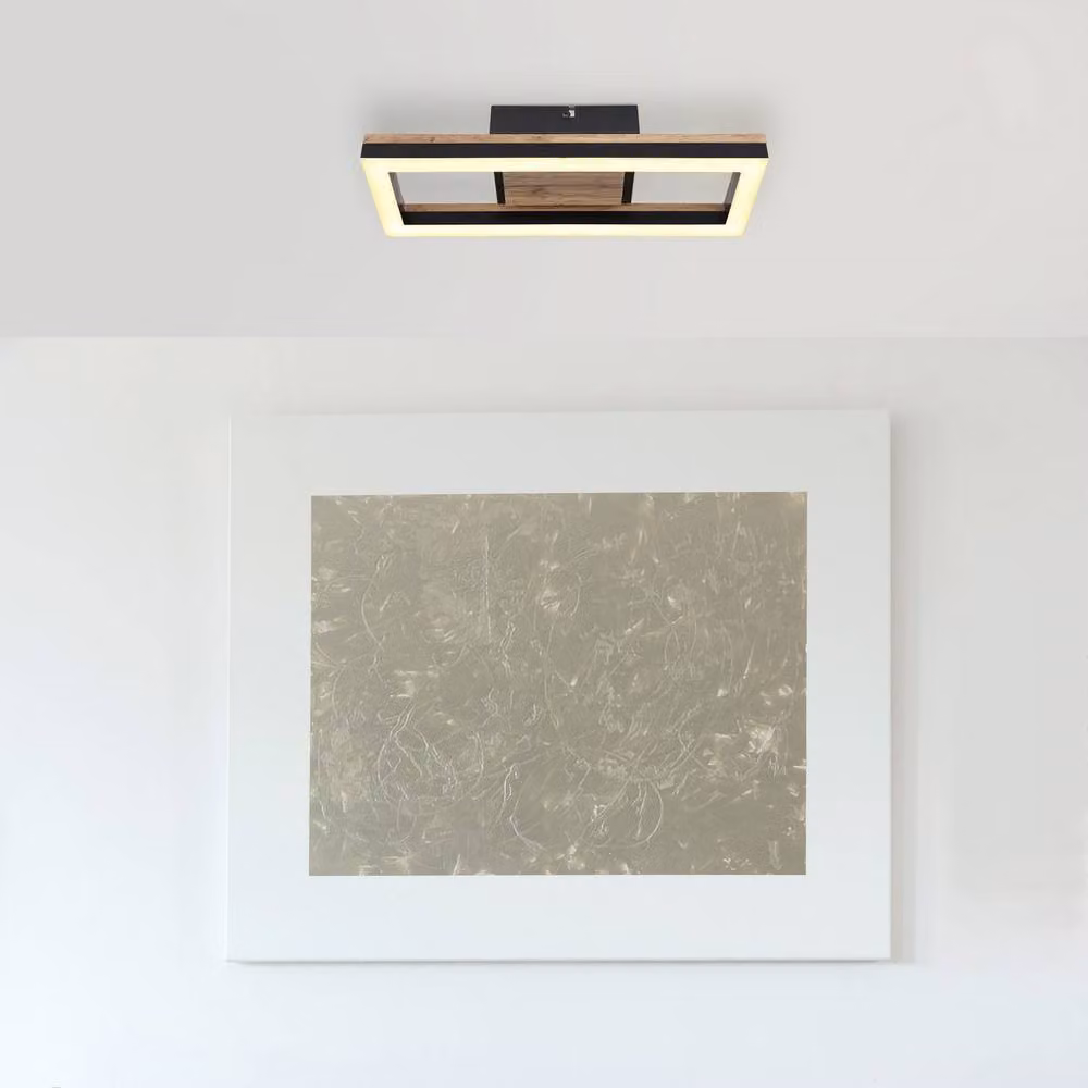 Netlighting Beatrix Semi Flush Rectangular LED Ceiling Light in Matt Black and Wood with Warm White 3000K – 2