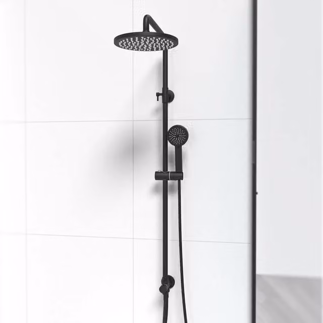 VOGREX Matte Black Brass Exposed Shower Mixer Kit with Two-Handle Bar Set and 3-Mode Hand Shower