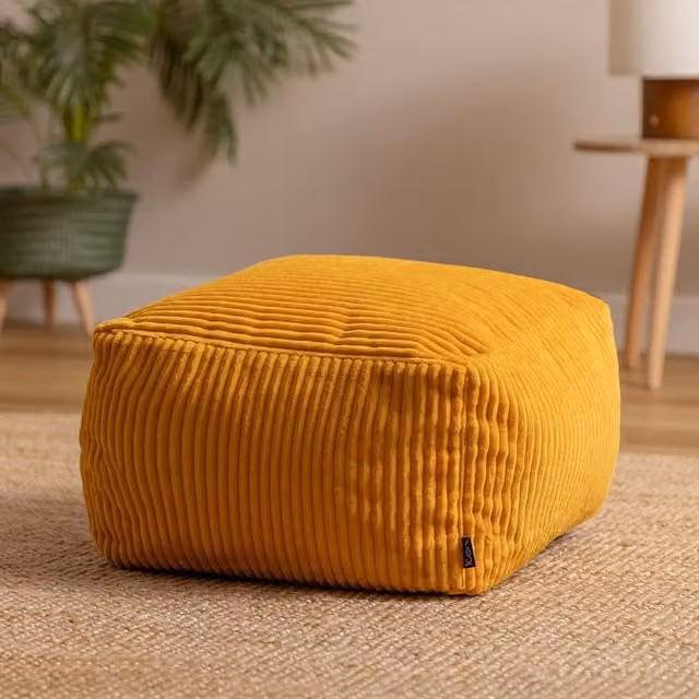 ICON Amara Square Corduroy Bean Bag Footstool in Yellow – 1