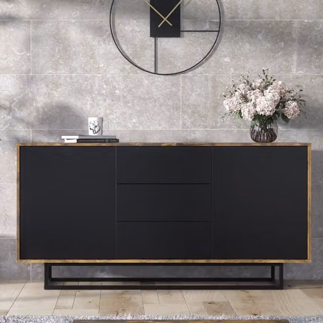 Creative Furniture Vista Loft Style Industrial Sideboard in Black, W/D/H: 140 x 35 x 80 cm