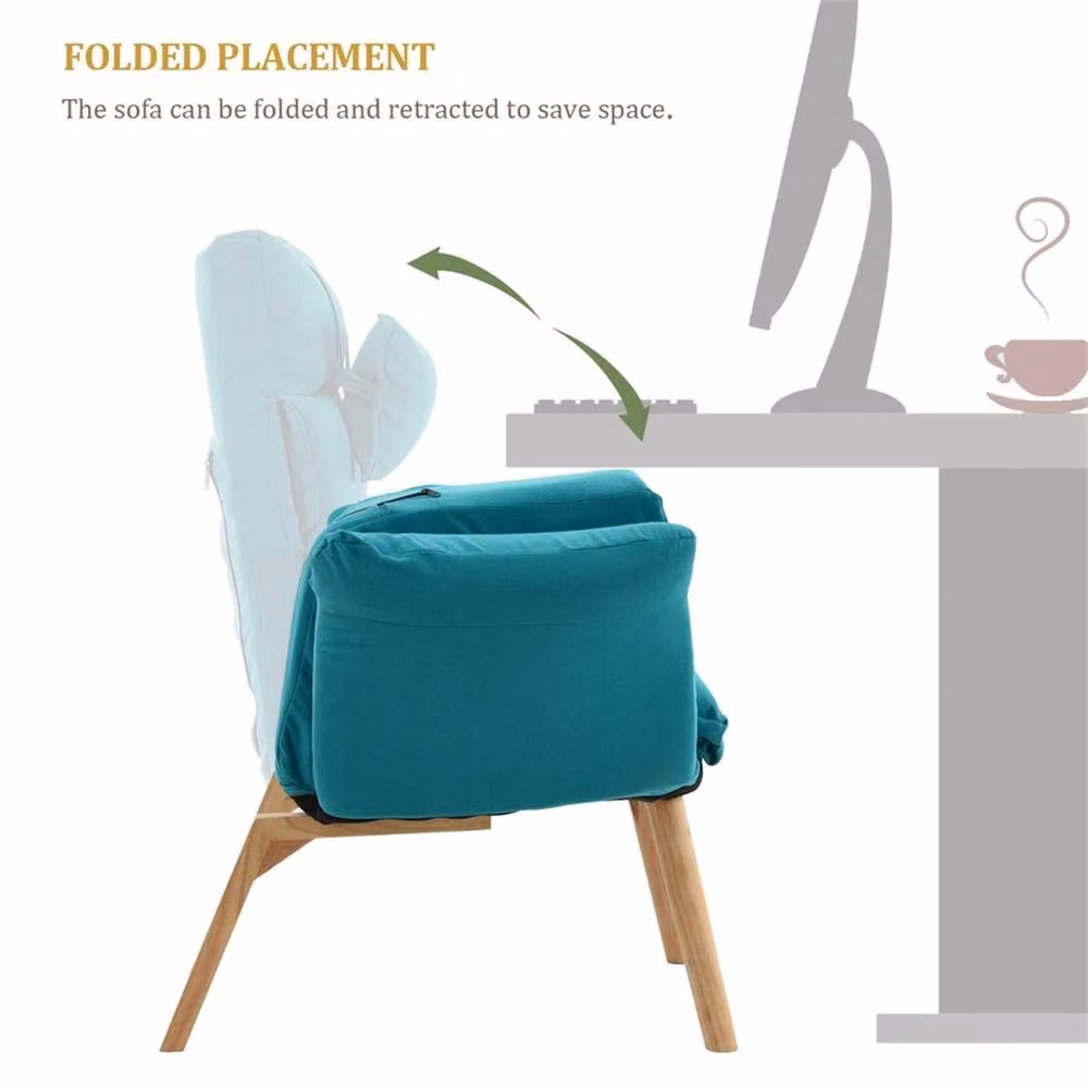 Kelvenix Blue Relax Lounge Chair with Footstool and Armrests in Teal Fabric – 2